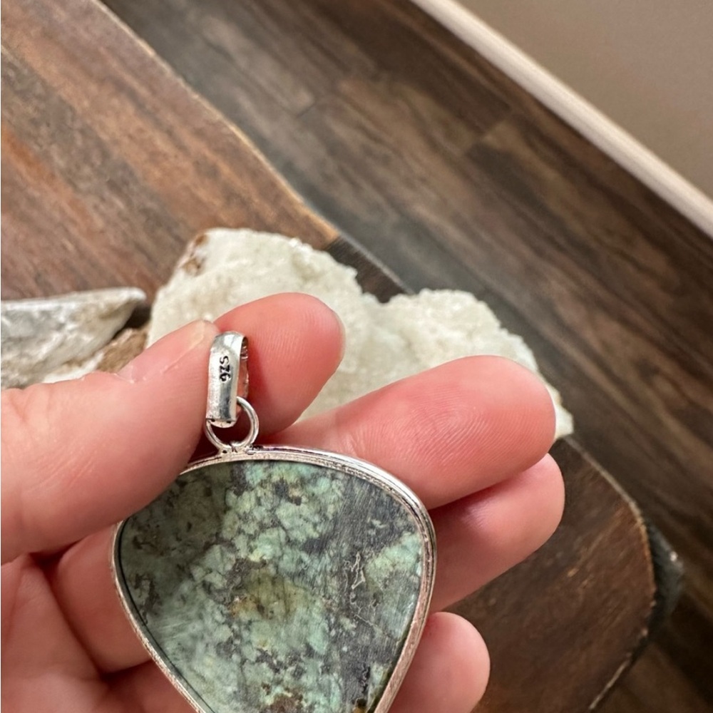 African Turquoise 925 Sterling Silver Plated Teardrop Pendant Blue Green Black - Picture 7 of 8